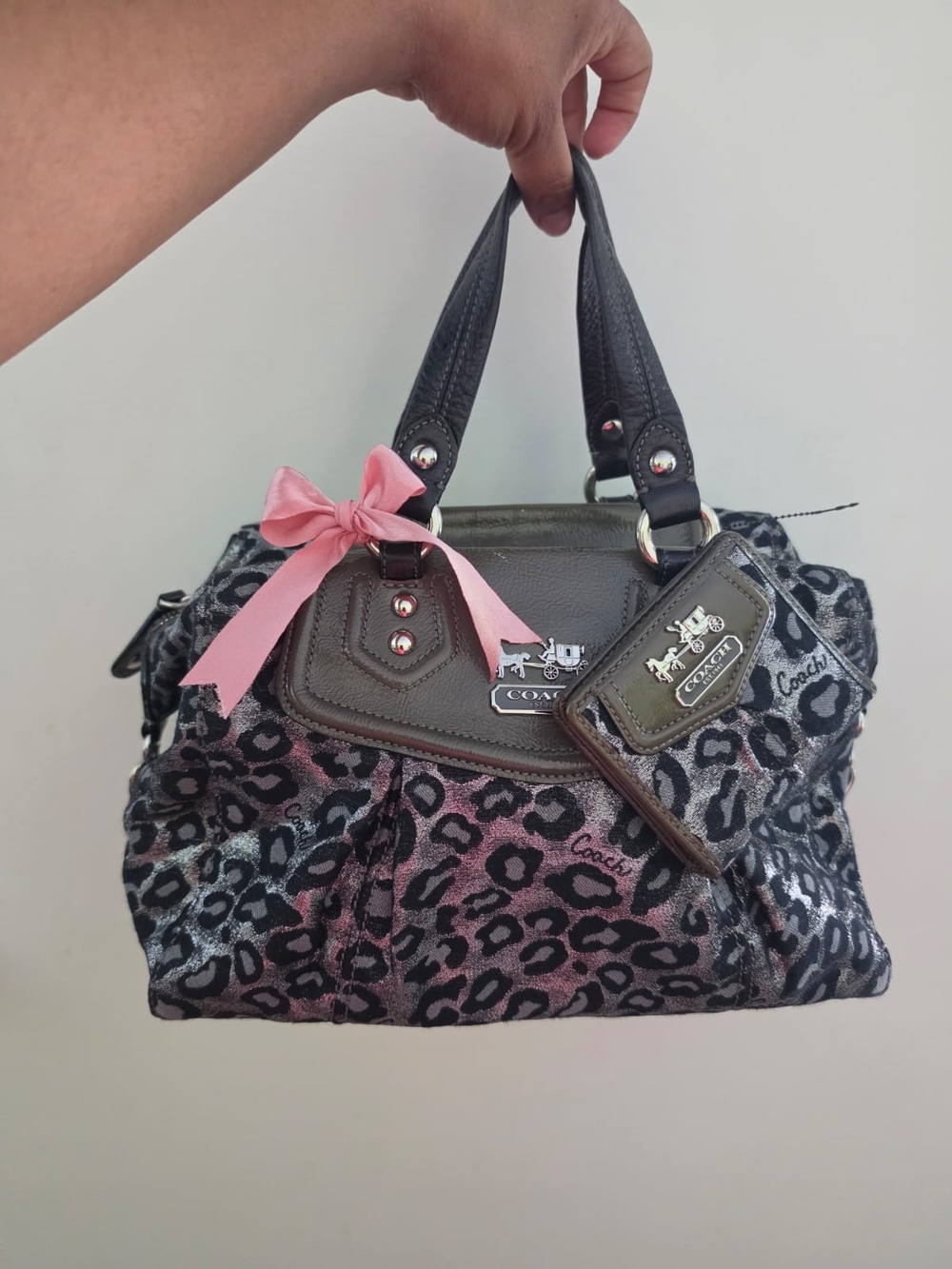 Coach Black Leopard Satchel with Wallet